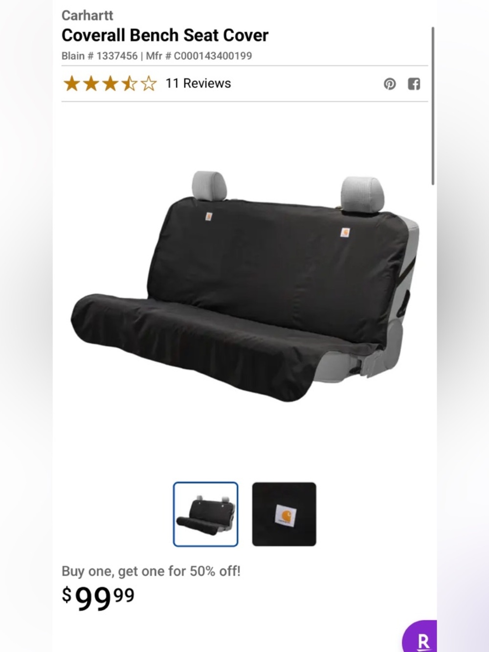 Carhartt Dog Seat Cover with Buckle Straps